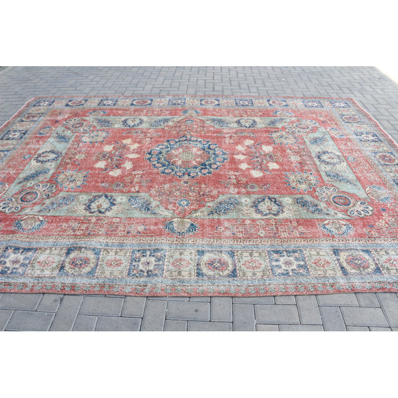 Tapis Oushak surdimensionné en laine biologique bleu turc pour une décoration d'inspiration rétro