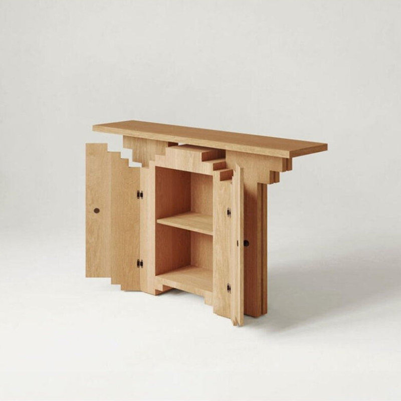 Medieval style solid wood rectangle console table