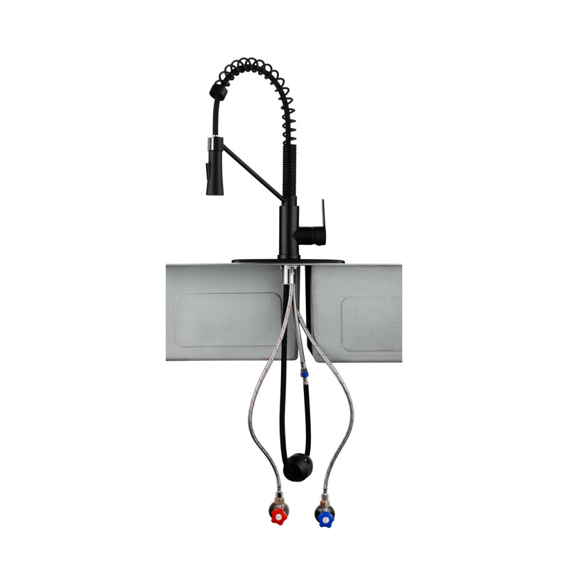Robinet de lavabo utilitaire noir mat en nickel brossé, extractible avec distributeur de savon, robinet de cuisine à débit de 1,8 gallon par minute en métal, distributeur pour un trou