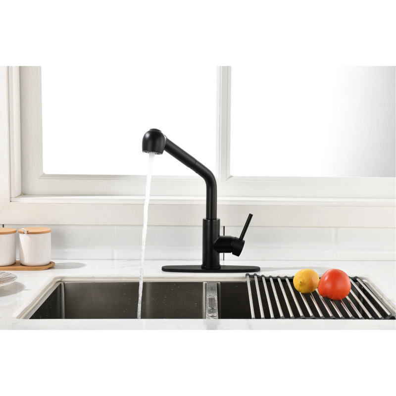 Robinet d'évier de cuisine noir mat avec douchette extractible, bec haut rotatif sur 360 ° à poignée simple. Corrosion et rouille pour un service prolongé. Contrôlez facilement le débit d'eau à une poignée.