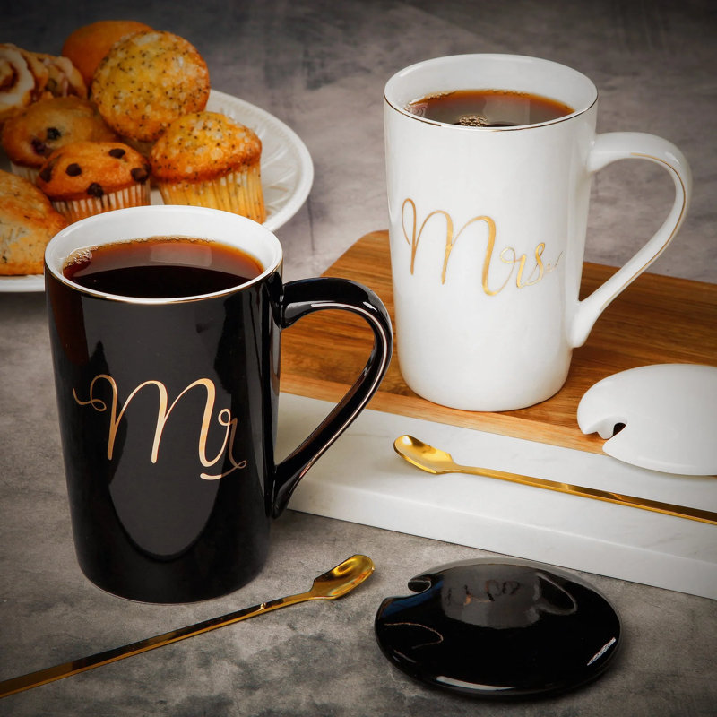 Mr & Mrs Ceramic Coffee Mugs With Lids