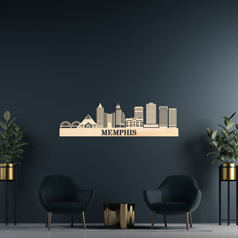 Décoration murale Memphis City Skyline, H 14 po x l 46 po x P 0,25 po, Naturel