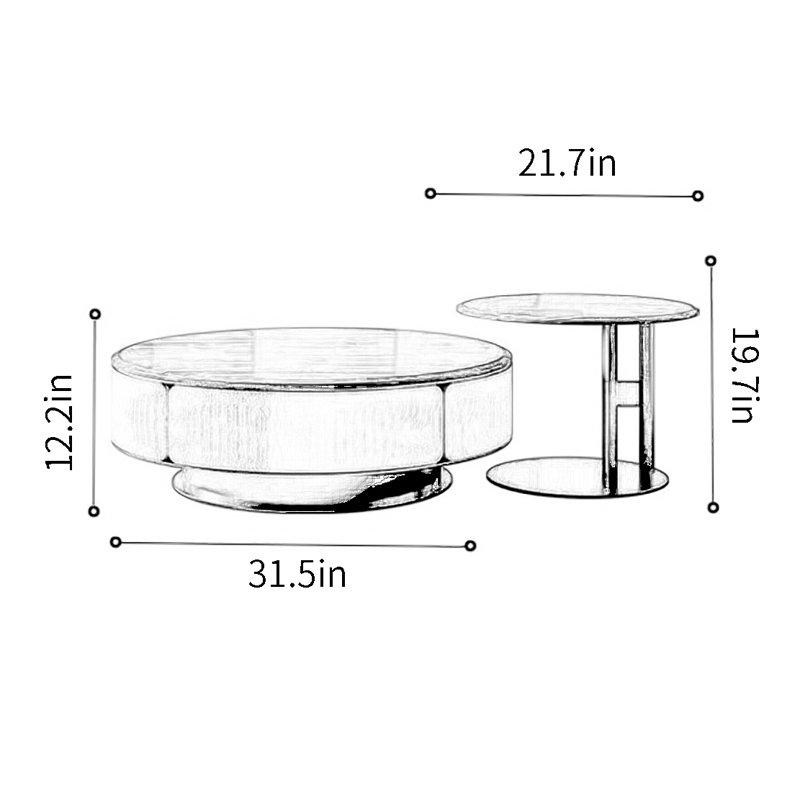 Ensemble de tables basses de style antique, H 19,7 po x L 31,5 po x l 31,5 po, Jaune