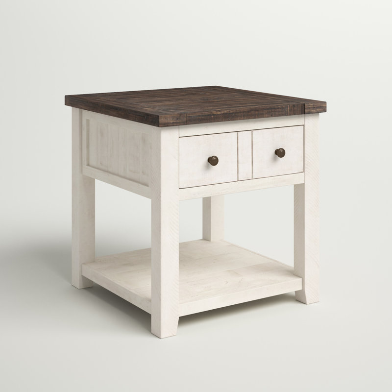 Hemsworth Solid Wood End Table with Storage, White