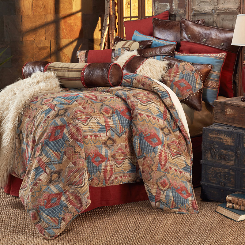 Ruidoso Southwestern Red and Blue Cotton Queen Comforter Set