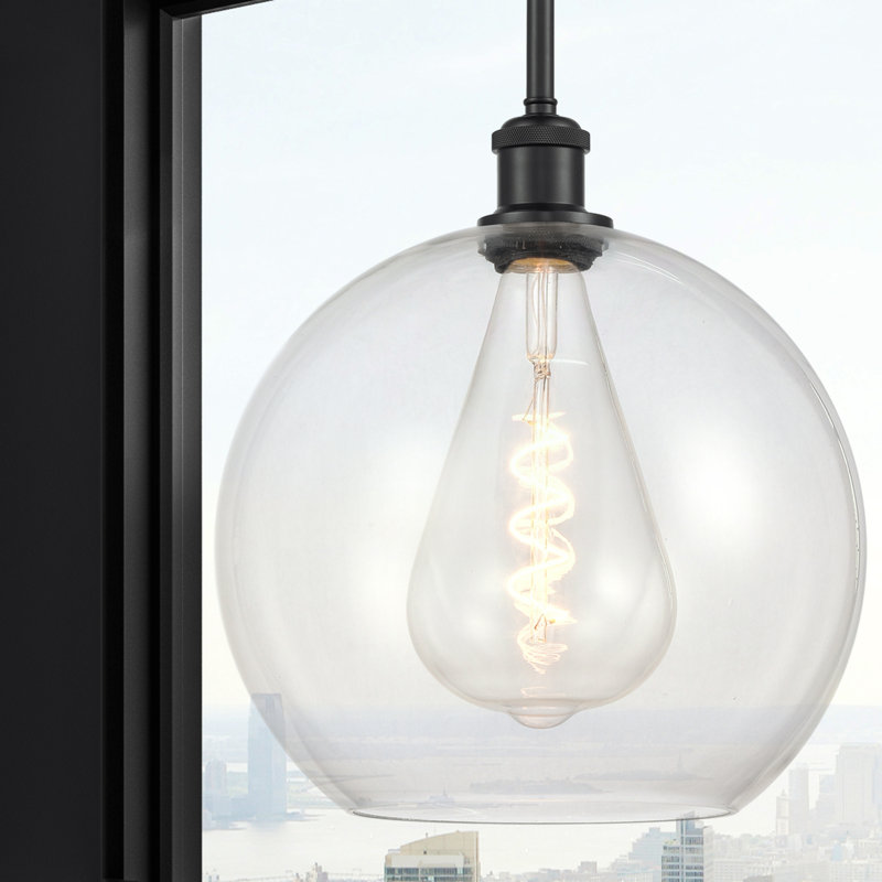 Luminaire suspendu sphère 1 lumière Cindi, H 14,38 po x l 11,75 po x P 11,75 po, Transparent, Noir mat