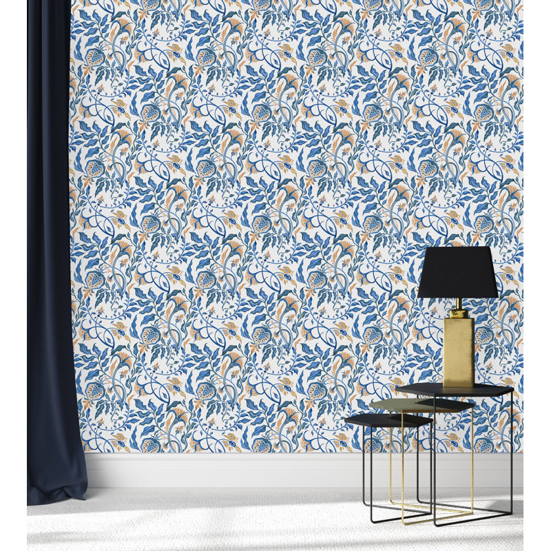 Bordure florale, Bleu, L 125 po x l 25 po
