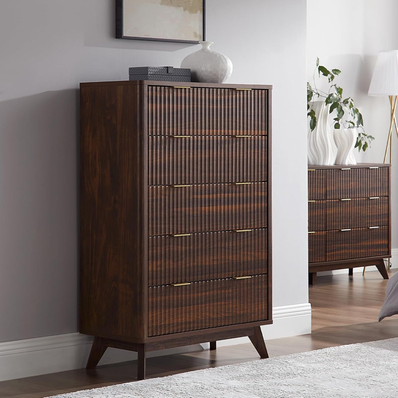 Commode 5 tiroirs Siyuan, Noyer foncé