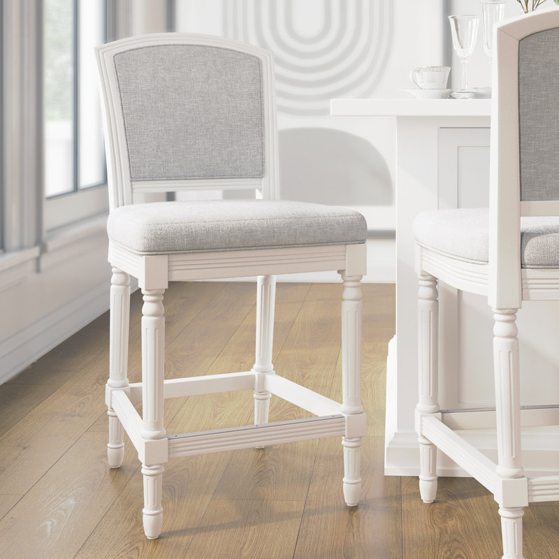 Cionna Upholstered Counter Stool with Solid Wood Frame, Counter Stool (26" Seat Height), White
