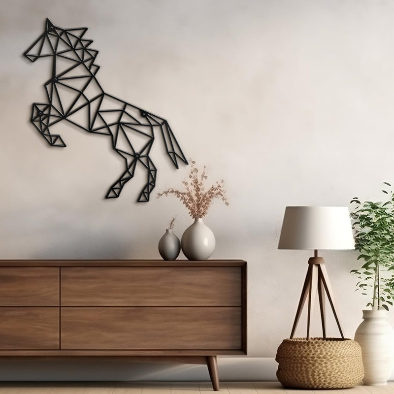 Décoration murale abstraite non-cheval, H 12 po x l 10,91 po x P 0,05 po, Noir