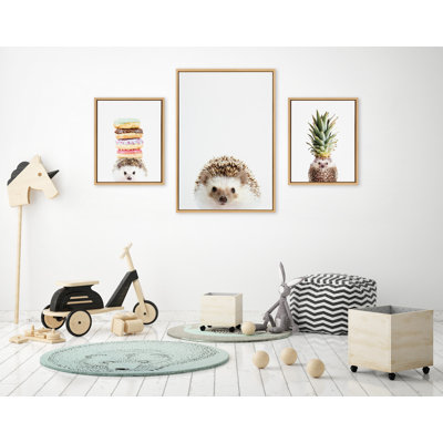 Hedgehog, Hedgehog Donuts and Hedgehog Pineapple by Amy Peterson Framed Canvas Wall Art Set