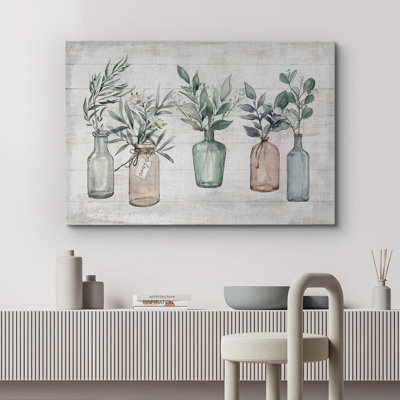 Plant In Bottle " Wood Effect Panel Rustic Wildflowers Plants In Vases "