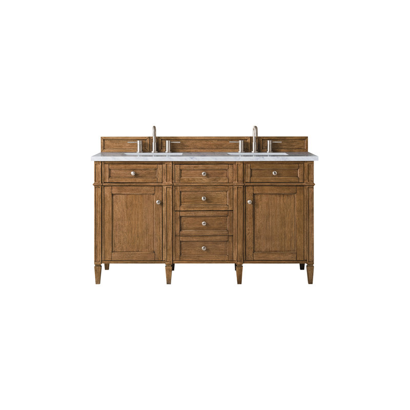 Brittany 60'' W Double Vanity, Carrara White, Saddle Brown, 8" Widespread