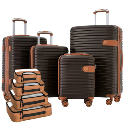 Ensemble de valises 4 pièces, valise rigide extensible en ABS avec 4 cubes de rangement, serrure TSA, roues pivotantes pour hommes femmes (16/20/24/28)