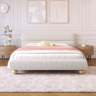 Upholstered Bed With Teddy Fleece Fabric And Queen Size