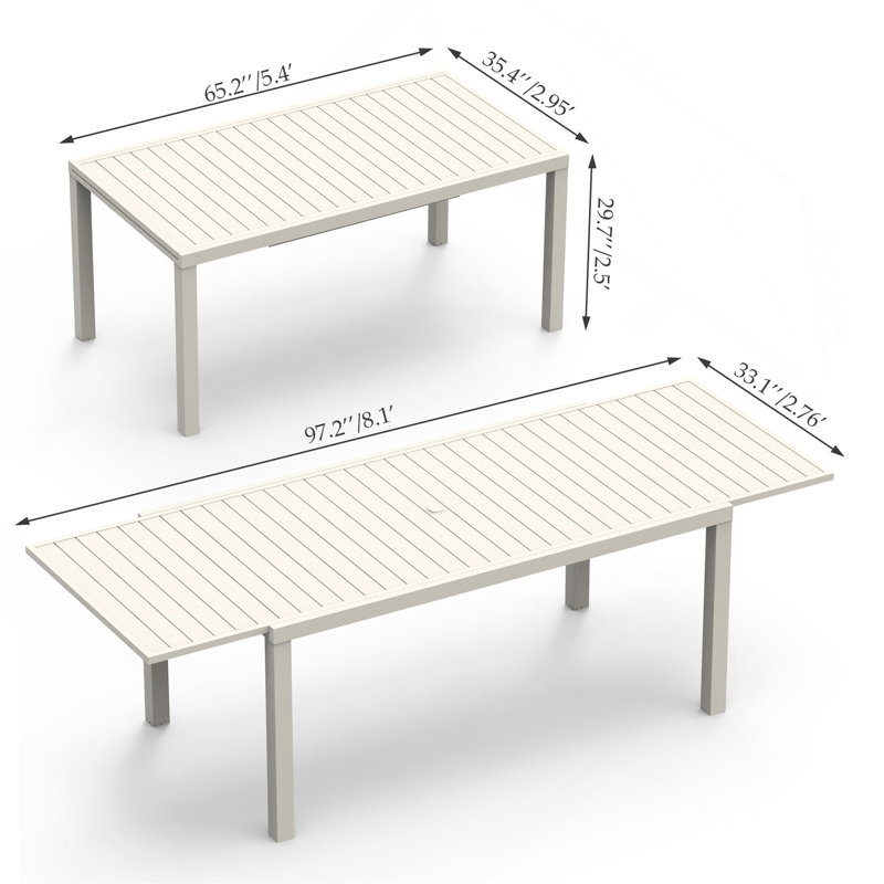 Extendable Aluminum Outdoor Dining Table, White