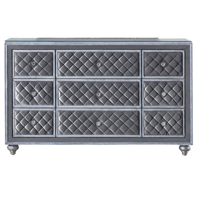 Ensemble de meubles de chambre à coucher 1 pièce avec commode à 9 tiroirs avec plateau en verre trempé