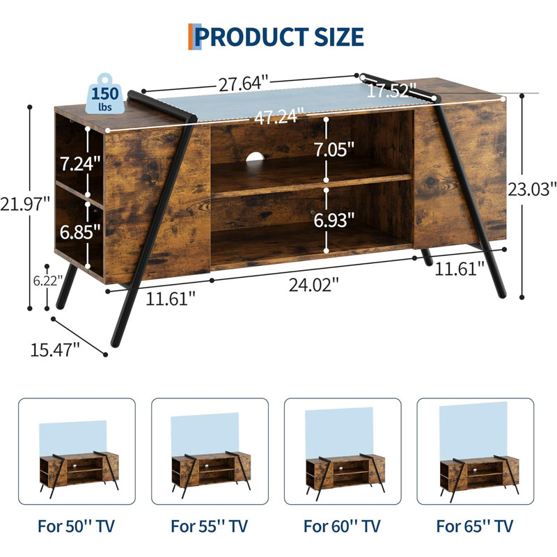 Unfinished TV Stand, 23.03cm H x 47.24cm L x 17.52cm W, Retro Brown