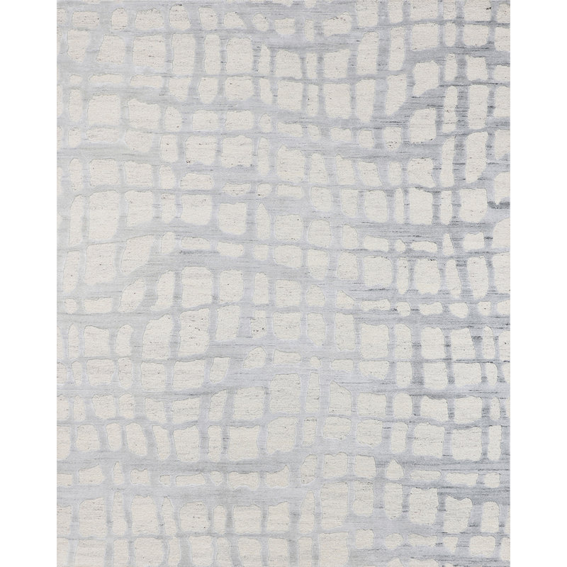 Tapis ivoire / gris noué à la main de haute qualité, Rectangle 8 pi x 10 pi
