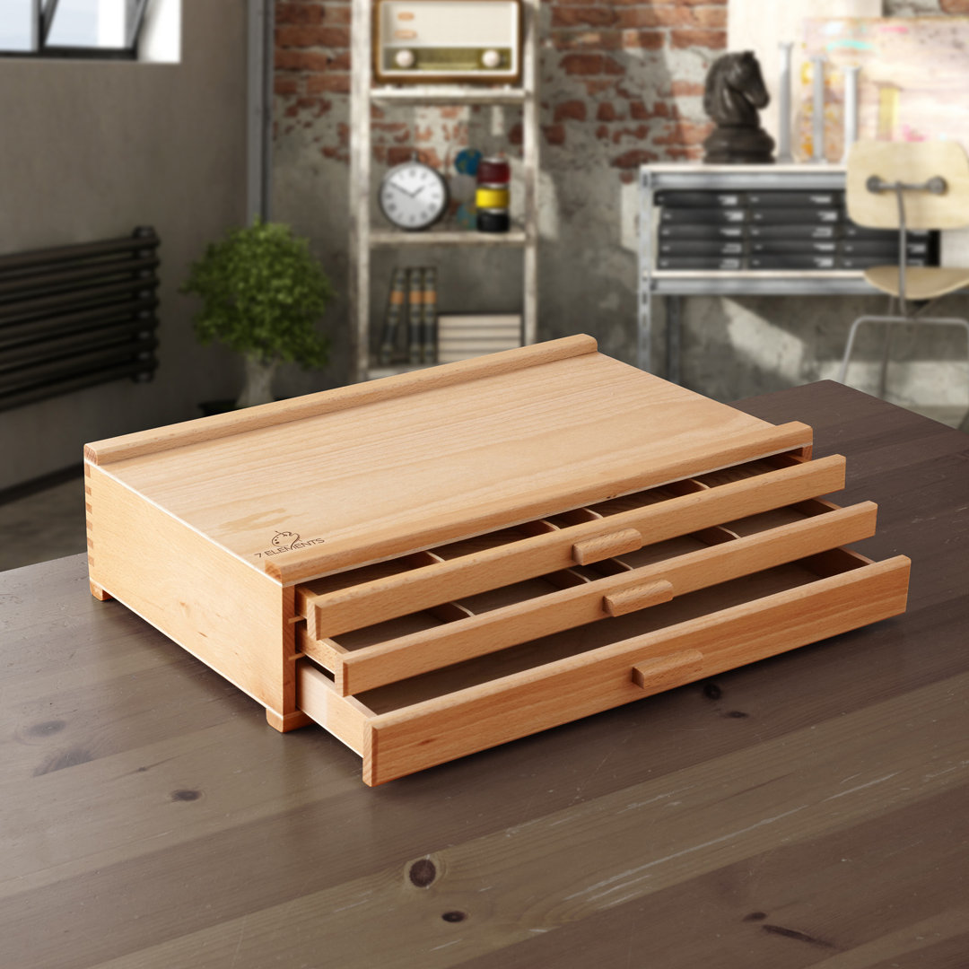 3 Drawer Beechwood Art Supply Holder 7 Elements