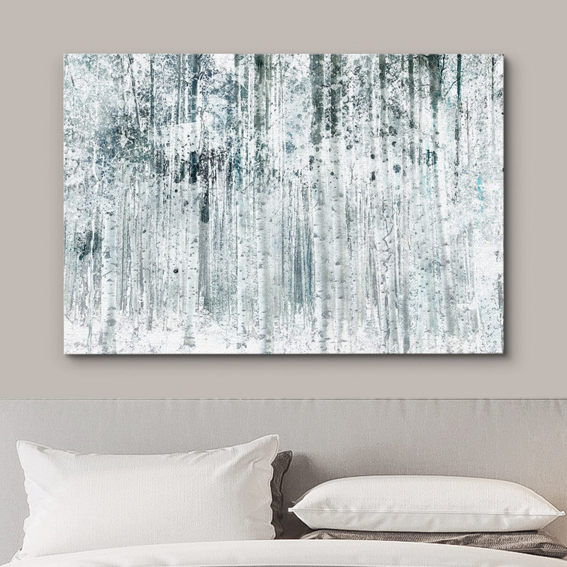 Paysage industriel, noir, blanc et bleu sarcelle, forêt, nature sauvage, technique mixte, paysage rustique, Toile tendue