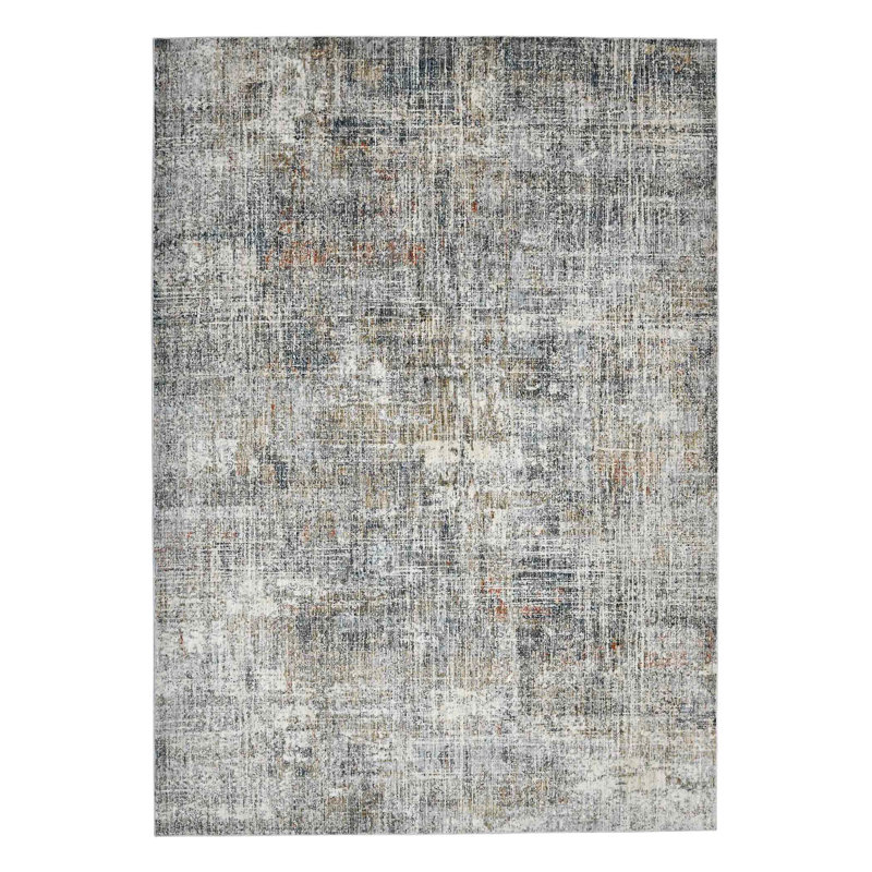 Gray and Orange Rectangular Polyester Area Rug