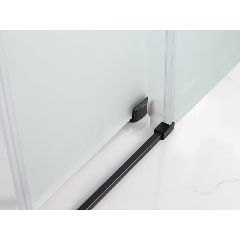 Langham XL 56 - 60" W x 80" H Sliding Frameless Shower Door with Frosted Glass, Oil Rubbed Bronze