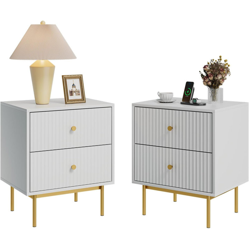 Nightstand With 2 Drawers, White