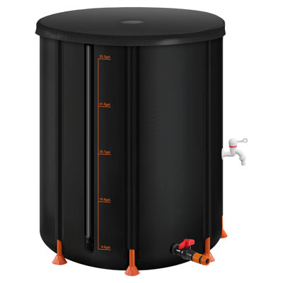 Baril de pluie pliable, baril de collecte d'eau de pluie portatif 53 gallons, système de collecte d'eau de pluie en PVC 1000D, réservoir d'eau de jardin avec ensemble de robinet et de trop-plein, noir