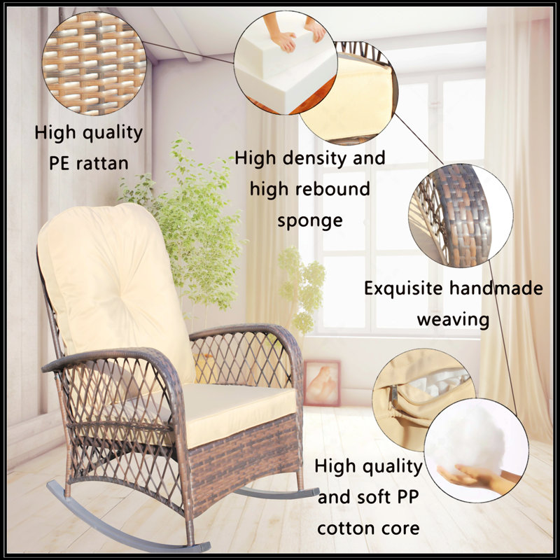 Chaise berçante d'extérieur en osier à assise large, Beige, Naturel