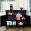 Buffet pour le vestibule, la cuisine ou le bar à café, armoire noire avec 2 portes et une étagère réglable à trois niveaux.