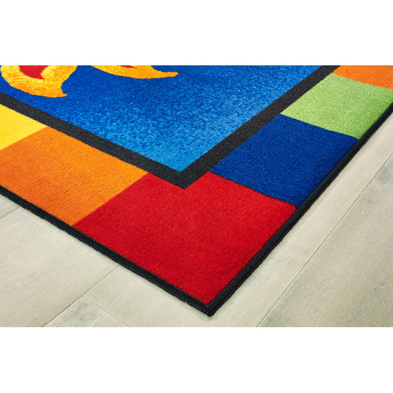 Tufted Blue/Orange/Black Area Rug, Rectangle 4' x 6'