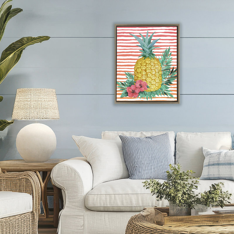 Cadre flottant ananas tropical lumineux, design par Paul Brent, H 21 po x l 17 po, Cadre flottant orme Montalcino