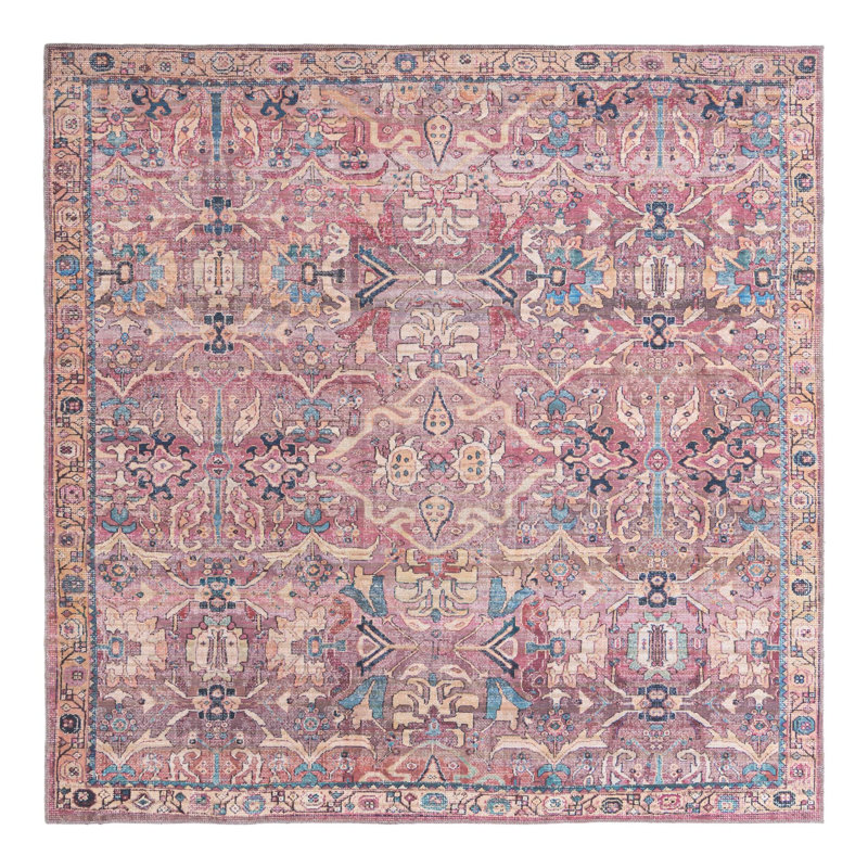 Tapis rose tissé à la machine Gwaltney, Carré 7 pi 10 po x 7 pi 10 po