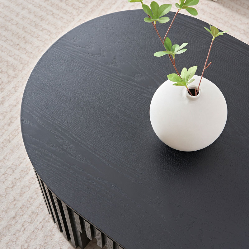 Table basse ovale de style Mid-Century moderne en bois noir avec tiroir de rangement pour le salon