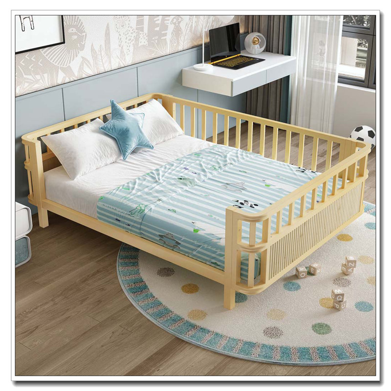 lit plateforme en bois, Naturel, Lit double