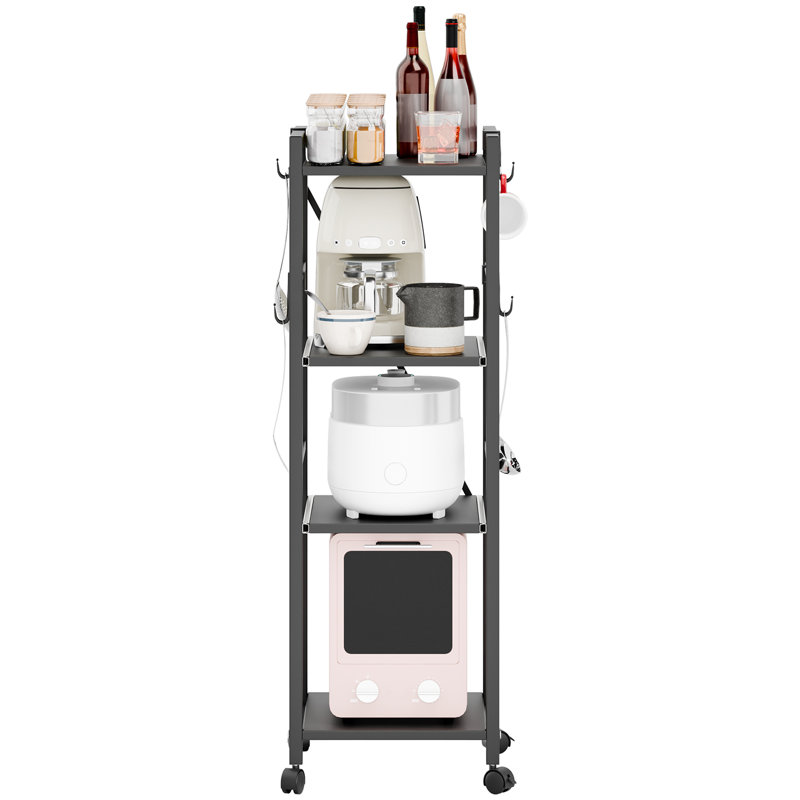 4 Tier Kitchen Storage Shelf Kitchen Trolley with Wheels, Strong Load-capacity Height Adjustable 4 Tier Free-standing Storage Rack, Easy Assembly Storage Shelf Kitchen Trolley