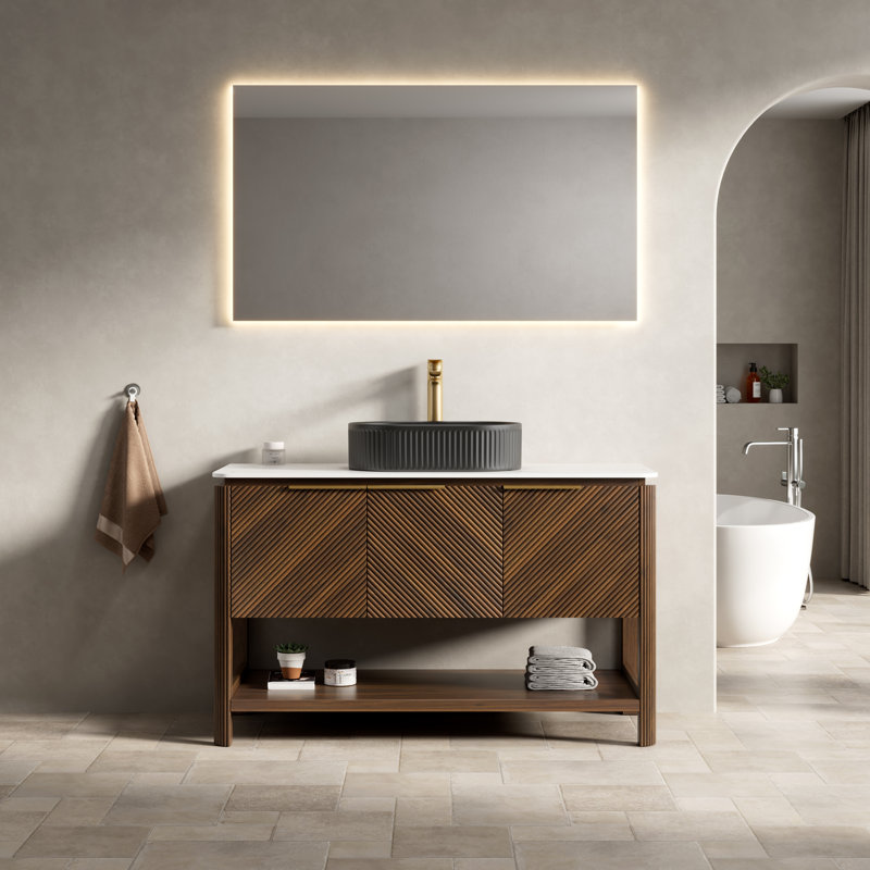 Ensemble de meuble-lavabo et de meuble-lavabo Indigo, 48", Black Striped Oval Ceramic Basin