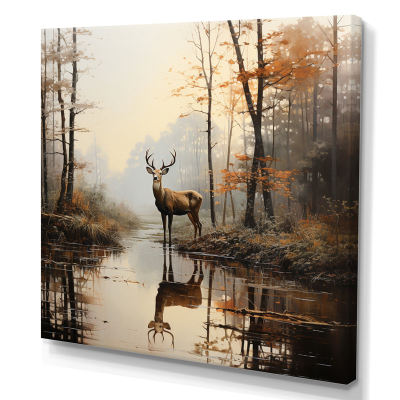 «Animal Deer Misty Morning II», impressions sur toile, Toile tendue, H 24 po x l 24 po x P 1 po