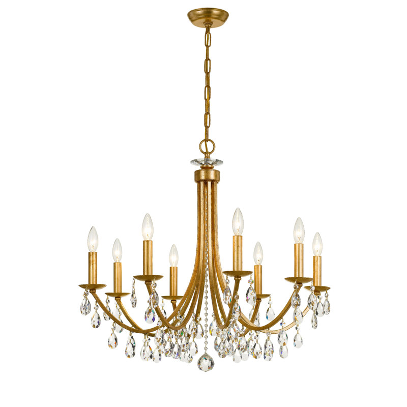Lustre unique à 8 lumières Mahone, Or antique, Strass Swarovski