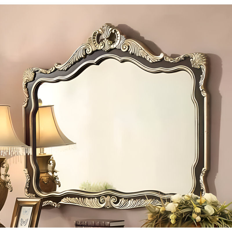 Miroir mural en bois massif sculpté à la main avec cadre orné