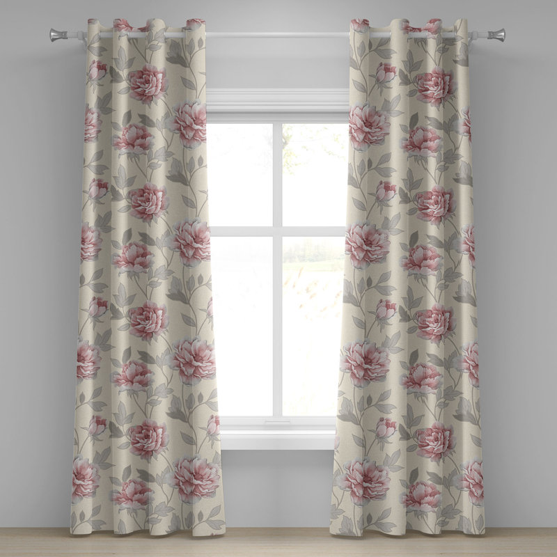 Ophelia & Co. Flowers Vintage Grommet Curtain Cottagecore Rose 50" x 108" Cream Pale Pink Blush, 50" W x 84" L