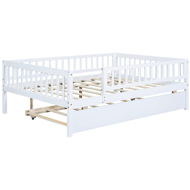 Lit de jour double avec lit gigogne et garde-corps en blanc - Structure en bois massif pour une stabilité facile à assembler Maximiser la capacité de rangement de la chambre à coucher