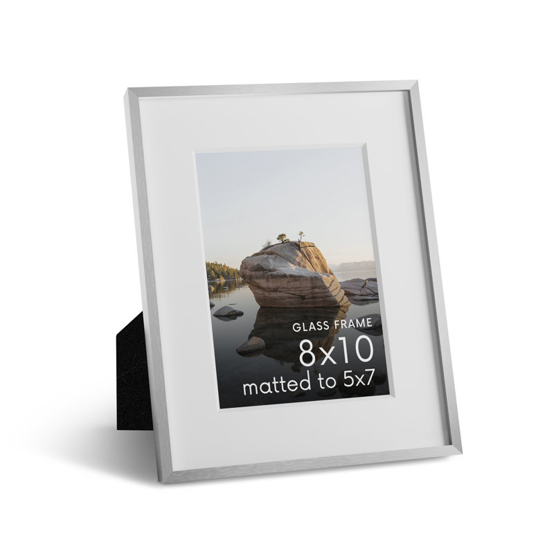 Cadre photo en métal avec verre, Argent, L 8 po x H 10 po
