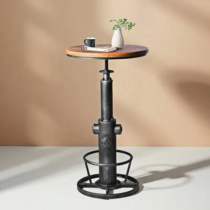 Dining Table Pine Round Solid Wood Top Metal Base Dining Table, Silver