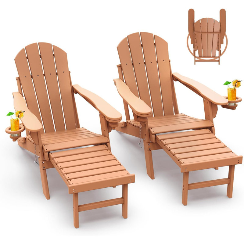 Ensemble de 2 chaises Adirondack d'extérieur inclinables avec repose-pieds