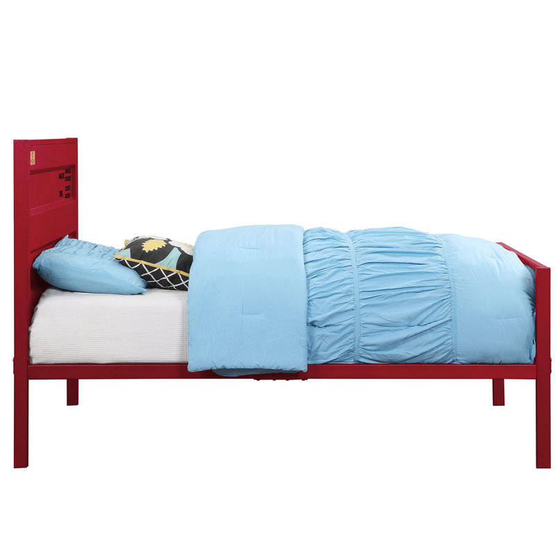 Lit plateforme simple rouge avec éléments de métal industriels et serrure avec tête de lit moderne Allure, Rouge