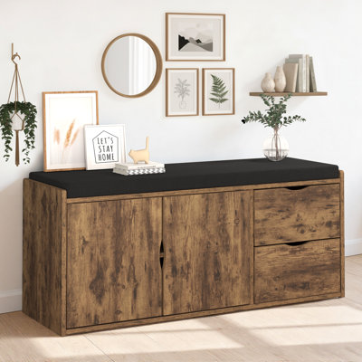 40" Entryway Shoe Storage Bench With Cushion Seating, Rustic Wood Shoe Bench With Drawers and Adjustable Shelf