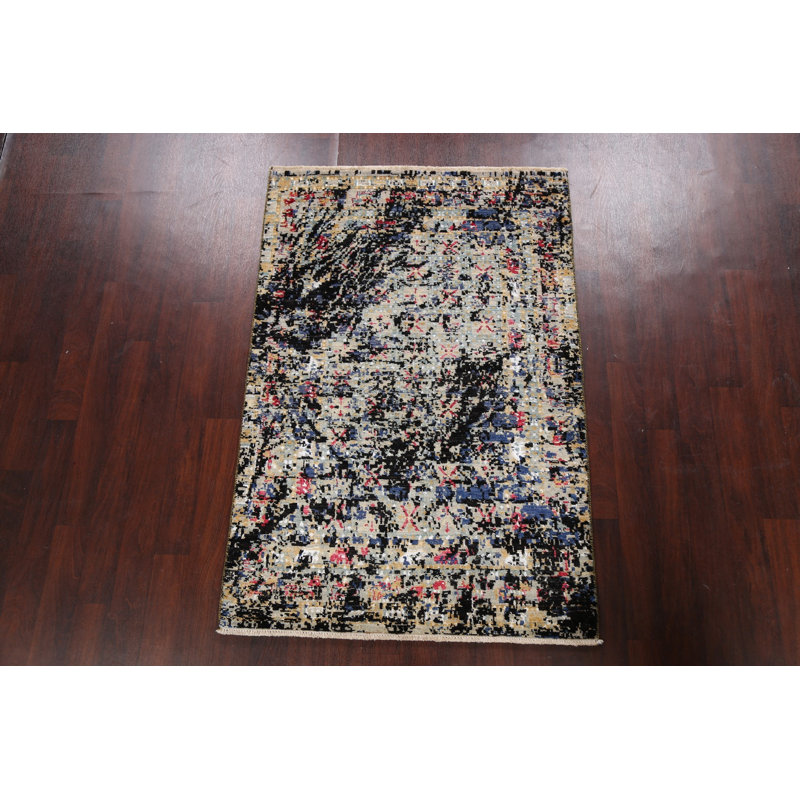 Tapis oriental contemporain abstrait à motif végétal noué à la main 4 x 6
