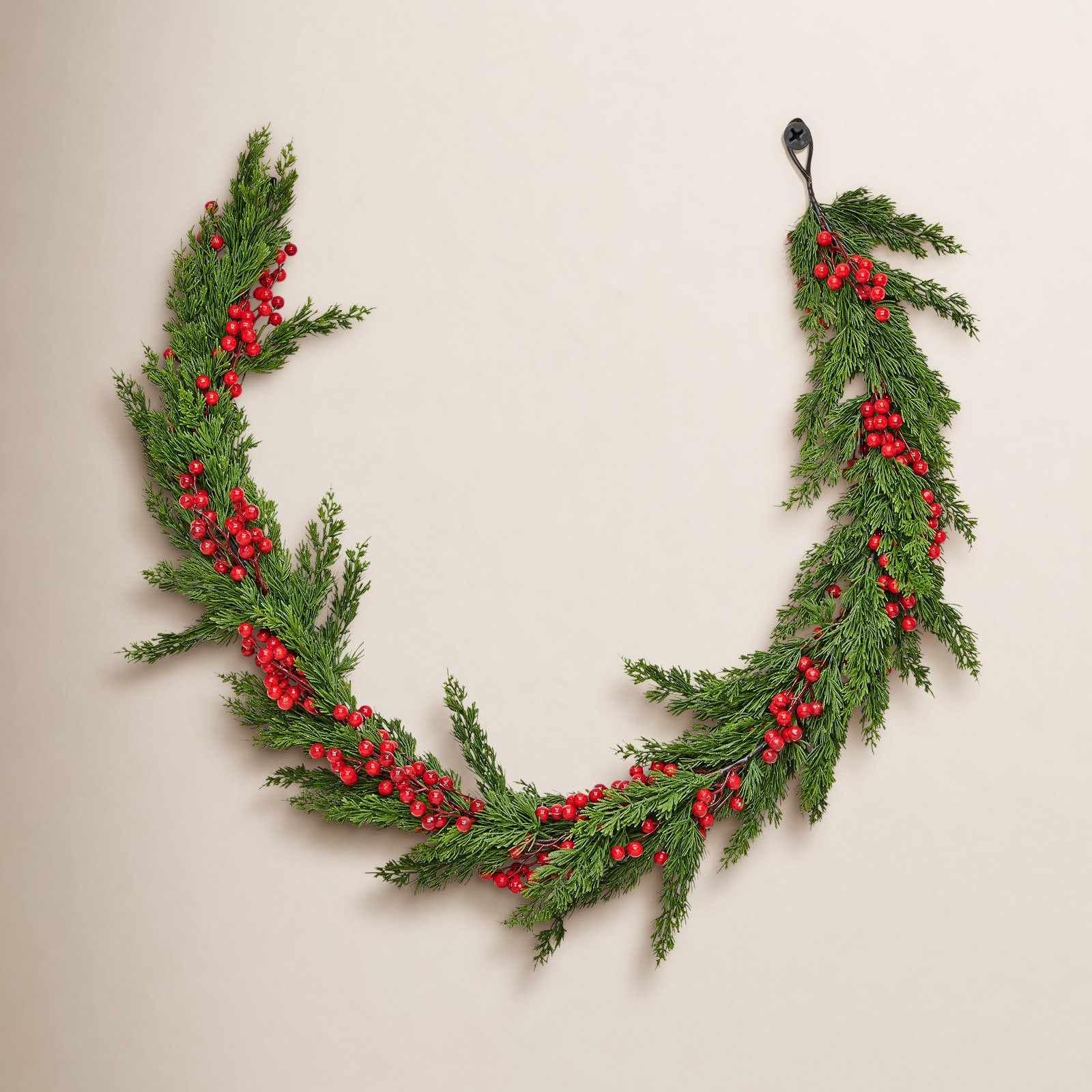 65" Faux Red Berries Cypress Garland